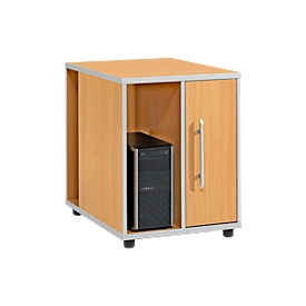 Schäfer Shop Select Anstellcontainer Moxxo IQ, PC-Towerfach, 1 Tür, 2 seitliche Fächer, B 551 x T 800 x H 720 mm, Buche-Dekor