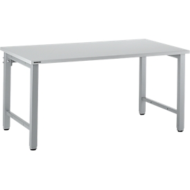 Schäfer Shop Select Arbeitstisch, manuell höhenverstellbar, 4-Fussgestell, B 1600 x T 800 x H 680-960 mm, Holz & Stahl, lichtgrau/weissaluminium