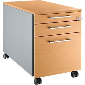 Schäfer Shop Select Archivador con ruedas 126, con tirador cuadrado, aluminio blanco/aluminio blanco/acabado en haya