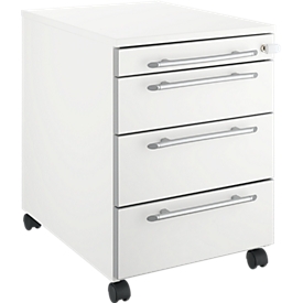 Schäfer Shop Select Archivador con ruedas Moxxo IQ 1233, tirador redondeado, 1 compartimento de utensilios, 3 cajones, An 432 x P 580 x Al 595 mm, con cerradura, blanco