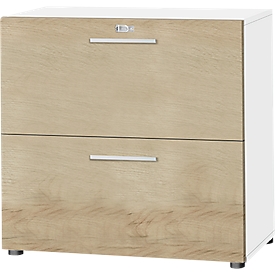 Schäfer Shop Select Armoire à dossiers suspendus SET UP, 2 tiroirs à dossiers suspendus, verrouillable, l. 800 x P 420 x H 744 mm, blanc/chêne 