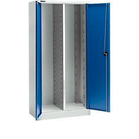 Schäfer Shop Select Armoire à matériel MS 2509, avec paroi médiane, boîtier vide, L 950 x P 500 x H 1935 mm, tôle fine, blanc aluminium/bleu gentiane