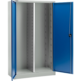 Schäfer Shop Select Armoire à matériel MS 2512, armoire vide avec cloison centrale, L 1200 x P 500 x H 1935 mm, gris clair/bleu enzyme