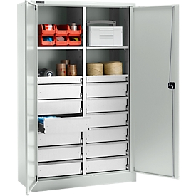 Schäfer Shop Select Armoire à matériel MS 2512, avec 14 tiroirs, L 1200 x P 500 x H 1935 mm, tôle fine, gris clair