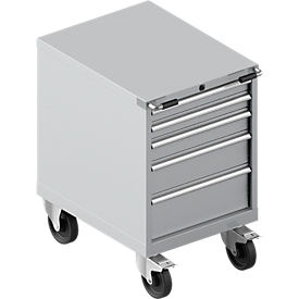 Schäfer Shop Select Armoire à outils mobile WSK 27-36, 5 tiroirs, H 920 mm, fermeture simple, acier, charge max. 75 kg, blanc-aluminium/blanc-aluminium
