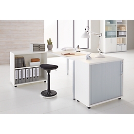 Schäfer Shop Select Armoire à porte transversale à rideaux, verrouillable, 2 tablettes, en bois, L 800 mm x P 421 x H 750 mm, blanc
