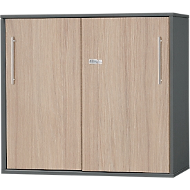 Schäfer Shop Select Armoire à portes coulissantes à poser/relever Start Off, à hauteur de table, verrouillable, L 800 x P 420 x H 726 mm, graphite/chêne