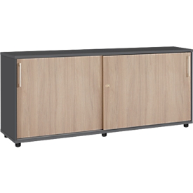 Schäfer Shop Select Armoire à portes coulissantes, en bois, 2 étagères, L 1600 mm x P 421 x H 750 mm, graphite/chêne