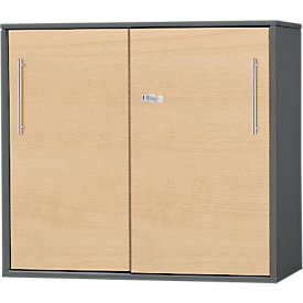 Schäfer Shop Select Armoire à portes coulissantes juxtaposables/relevées Start Off, à hauteur de table, verrouillable, L 800 x P 420 x H 726 mm, graphite/érable 