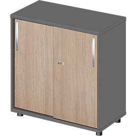 Schäfer Shop Select Armoire à portes coulissantes LOGIN, 2 hauteurs de classeurs, L 800 x P 420 x H 788 mm, graphite/chêne