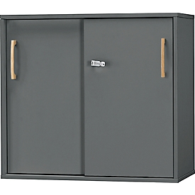 Schäfer Shop Select Armoire à portes coulissantes Start Off Wood, 2 HC, verrouillable, L 800 x P 420 x H 726 mm, bois, graphite 