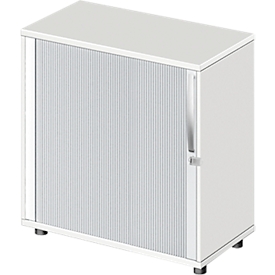 Schäfer Shop Select Armoire à rideau coulissant transversal LOGIN, 2 hauteurs de classeur, verrouillable, l. 800 x P 420 x H 744 mm, blanc