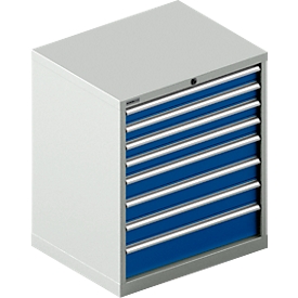 Schäfer Shop Select Armoire à tiroirs SCHÄFER 36-27, 8 tiroirs, jusqu'à 75 kg, L 1193 x P 725 x H 850 mm, gris clair/bleu azur