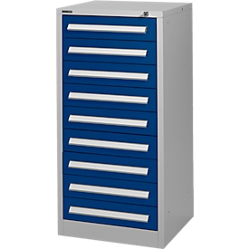Schäfer Shop Select Armoire à tiroirs SF 90, 9 tiroirs, aluminium blanc RAL 9006 bleu uni RAL 5010