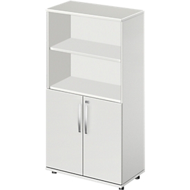 Schäfer Shop Select Armoire combinée LOGIN, 2 étagères supérieures, 2 hauteurs de classeur inférieures avec portes, l. 800 x P 420 x H 1470 mm, blanc/blanc 