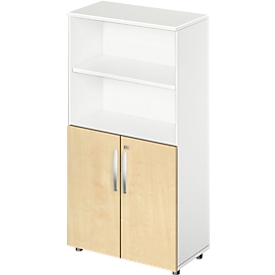 Schäfer Shop Select Armoire combinée LOGIN, 2 étagères supérieures, 2 hauteurs de classeur inférieures avec portes, l. 800 x P 420 x H 1470 mm, coloris blanc/érable 