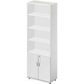 Schäfer Shop Select Armoire combinée LOGIN, en haut 4 étagères, en bas 2 hauteurs de classeurs avec portes, L 800 x P 420 x H 2240 mm, gris clair/gris clair