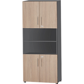 Schäfer Shop Select Armoire combinée Start Off, 6 HC, 4 HC m. porte, verrouillable, L 800 x P 420 x H 2240 mm, graphite/décor chêne