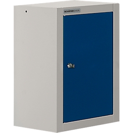 Schäfer Shop Select Armoire murale, à une porte, avec étagère intermédiaire, L 400 x P 320 x H 600 mm, acier, aluminium blanc/bleu gentiane