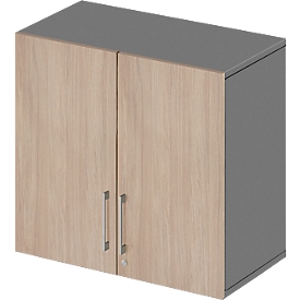 Schäfer Shop Select Aufsatzschrank LOGIN, 2 Ordnerhöhen, Griffe unten, B 800 x T 420 x H 726 mm,  graphit/Eiche
