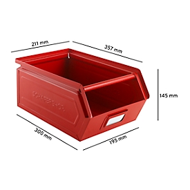 Schäfer Shop Select Bac à bec avec barre de support, acier, L 358 x l 211 x H 145 mm, 8,5 l, 60 kg, RAL 3000 (rouge feu)