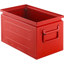 Schäfer Shop Select Bac gerbable, volume 13,4 l, 80 kg, poignées pliantes, L 379 x l 207 x H 200 mm, tôle d'acier, rouge RAL 3000
