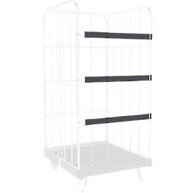 Schäfer Shop Select Bande de serrage gummitex® BASIC, pour bacs roulants BASICline, largeur de serrage 750 mm, 1 crochet métallique &amp; 1 œillet métallique, résistant aux UV, L 560 x l 50 mm, fibres PE &amp; caoutchouc, gris foncé