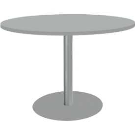 Schäfer Shop Select Besprechungstisch BST, bis 6 Personen, Kreis, Tellerfuß, B 1200 x T 1200 x H 617-817 mm, lichtgrau/weißaluminium RAL 9006