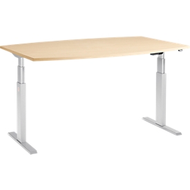 Schäfer Shop Select Besprechungstisch ERGO-T, elektrisch höhenverstellbar, Boot, T-Fuß, B 2000 x T 1000 x H 640-1300 mm, Ahorn/weißaluminium