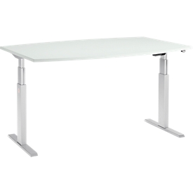 Schäfer Shop Select Besprechungstisch ERGO-T, elektrisch höhenverstellbar, Boot, T-Fuss, B 2000 x T 1000 x H 640-1300 mm, lichtgrau/weissaluminium 