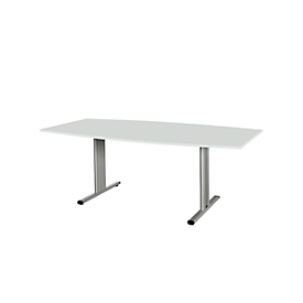 Schäfer Shop Select Besprechungstisch Planova Basic, Boot, T-Fuß, B 2000 x T 1000 x H 717 mm, lichtgrau/weißaluminium RAL 9006 