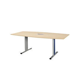 Schäfer Shop Select Besprechungstisch Planova Basic, mit Tischanschlussfeld, Boot, T-Fuß, B 2000 x T 1000 x H 717 mm, Ahorn/weißaluminium RAL 9006