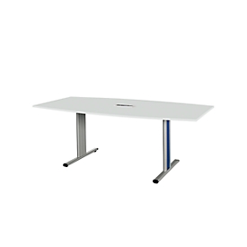 Schäfer Shop Select Besprechungstisch Planova Basic, mit Tischanschlussfeld, Boot, T-Fuss, B 2000 x T 1000 x H 717 mm, lichtgrau/weissaluminium RAL 9006