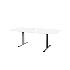 Schäfer Shop Select Besprechungstisch Planova Basic, mit Tischanschlussfeld, Boot, T-Fuss, B 2000 x T 1000 x H 717 mm, weiss/weissaluminium RAL 9006