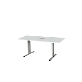 Schäfer Shop Select Besprechungstisch Planova Basic, mit Tischanschlussfeld, Rechteck, T-Fuß, B 1600 x T 800 x H 717 mm, lichtgrau/weißalu