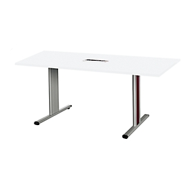 Schäfer Shop Select Besprechungstisch Planova Basic, mit Tischanschlussfeld, Rechteck, T-Fuss, B 1600 x T 800 x H 717 mm, weiss/weissaluminium RAL 9006