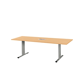 Schäfer Shop Select Besprechungstisch Planova Basic, mit Tischanschlussfeld, Rechteck, T-Fuß, B 2000 x T 800 x H 717 mm, Buche/weißaluminium RAL 9006