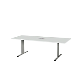 Schäfer Shop Select Besprechungstisch Planova Basic, mit Tischanschlussfeld, Rechteck, T-Fuss, B 2000 x T 800 x H 717 mm, lichtgrau/weissalu