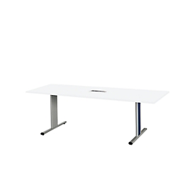 Schäfer Shop Select Besprechungstisch Planova Basic, mit Tischanschlussfeld, Rechteck, T-Fuss, B 2000 x T 800 x H 717 mm, weiss/weissaluminium RAL 9006