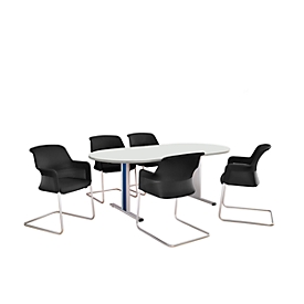 Schäfer Shop Select Besprechungstisch Planova Basic, Oval, T-Fuß, B 2000 x T 1000 x H 717 mm, weiß/weißaluminium RAL 9006 