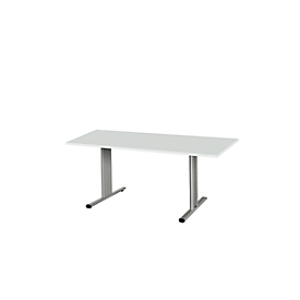 Schäfer Shop Select Besprechungstisch Planova Basic, Rechteck, T-Fuß, B 1600 x T 800 x H 717 mm, lichtgrau/weißaluminium RAL 9006 