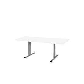 Schäfer Shop Select Besprechungstisch Planova Basic, Rechteck, T-Fuss, B 1800 x T 800 x H 717 mm, weiss/weissaluminium RAL 9006 
