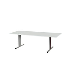 Schäfer Shop Select Besprechungstisch Planova Basic, Rechteck, T-Fuß, B 2000 x T 800 x H 717 mm, lichtgrau/weißaluminium RAL 9006