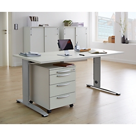 Schäfer Shop Select Büromöbelset 2-tlg. LOGIN C-Fuss Schreibtisch, B 1600 mm + Rollcontainer, 3 Schübe, Utensilienauszug, Zentralverschluss, lichtgrau 