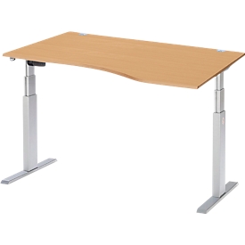 Schäfer Shop Select Bureau avec extension ERGO-T, pieds en T, extension à droite, 2 niveaux de rég. élect. de la hauteur, l. 1800 mm, coloris hêtre 