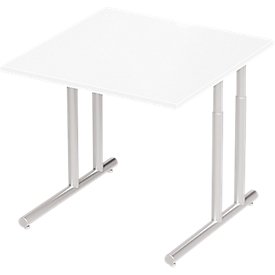 Schäfer Shop Select Bureau COMBITEC, carré, pied en C, L 800 x P 800 x H 677-817 mm, blanc/aluminium blanc