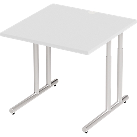 Schäfer Shop Select Bureau COMBITEC, carré, pied en C, L 800 x P 800 x H 677-817 mm, gris clair/aluminium blanc