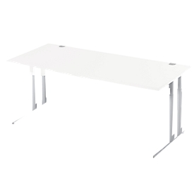 Schäfer Shop Select Bureau COMBITEC, forme libre, approche à gauche, pied en C, L 1800 x P 1000/800 x H 677-817 mm, blanc/aluminium blanc