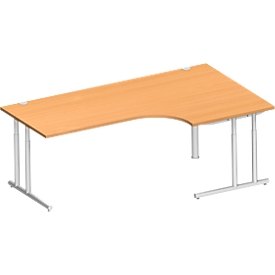 Schäfer Shop Select Bureau d'angle COMBITEC, angle 90° à droite, pied en C, L 2000 x P 1200/800 x H 677-817 mm, hêtre/alu blanc