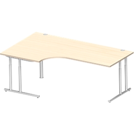 Schäfer Shop Select Bureau d'angle COMBITEC, angle 90° gauche, pied en C, L 2000 x P 1200/800 x H 677-817 mm, érable/alu blanc